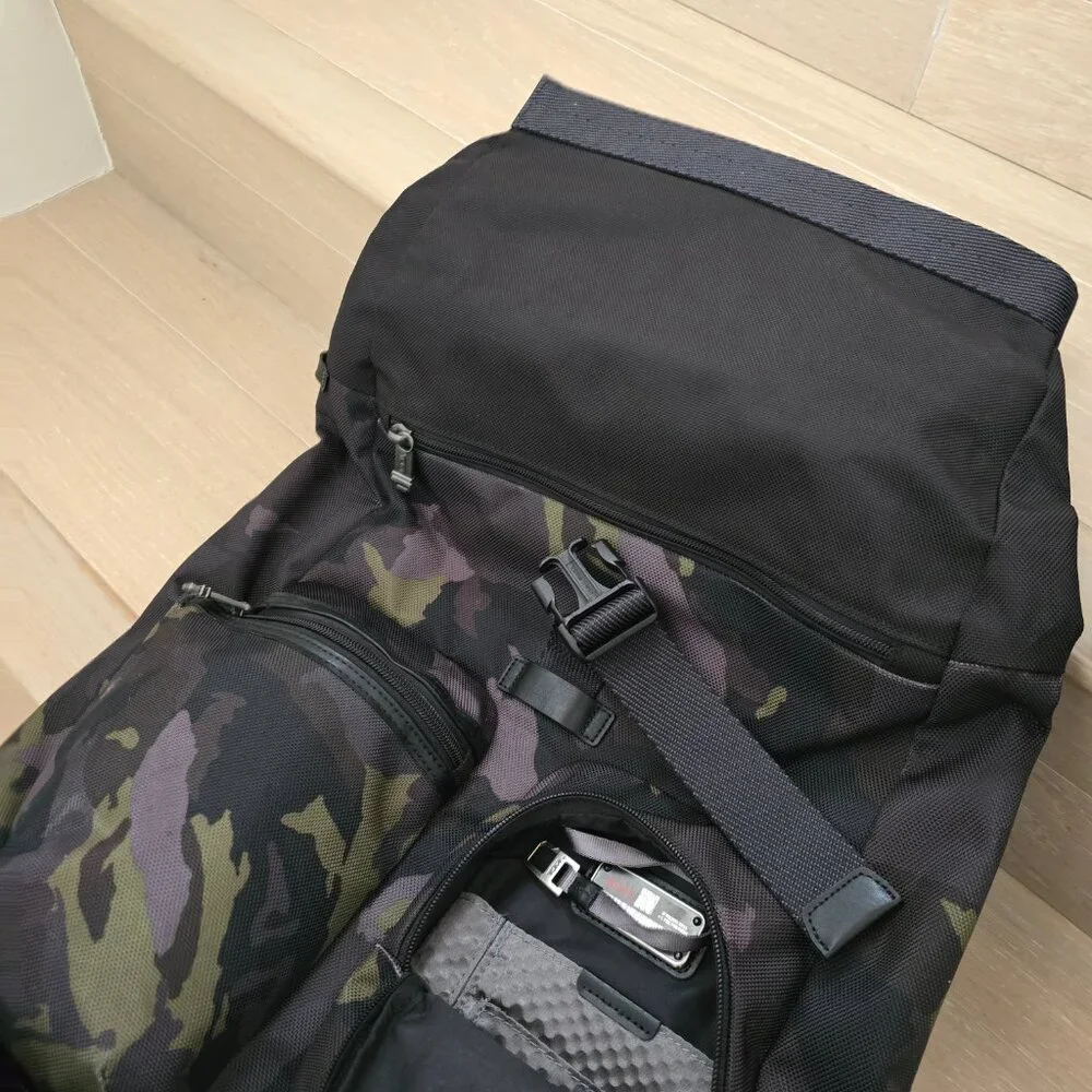 Rare Tumi Cypress Roll-Top Backpack in Avocado Camo, 35L Capacity